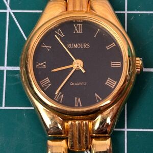 Rumours Gold Tone Quartz Women's Watch Black Roman Numeral Dial